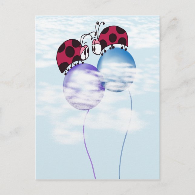 Cute Ladybug And Colorful Balloons Cartoon Postcard (Front)