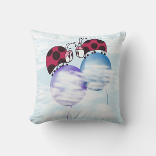 Cute Ladybug And Colorful Balloons Cartoon Throw Pillow