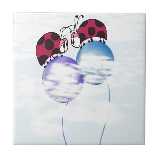 Cute Ladybug And Colorful Balloons Cartoon Tile (Front)