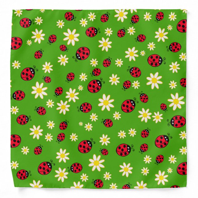 cute ladybug and daisy flower pattern green bandana (Front)