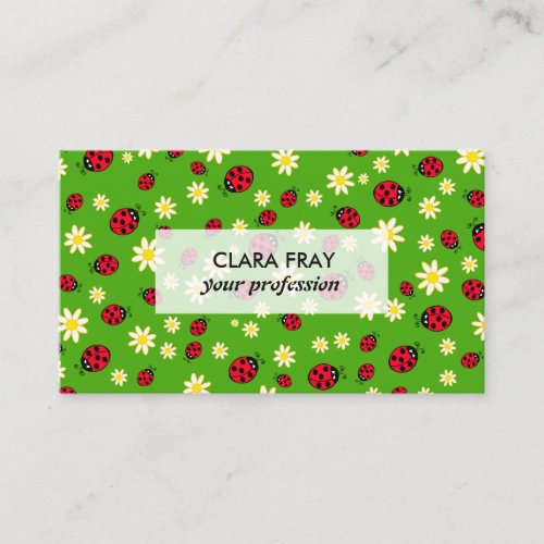 cute ladybug and daisy flower pattern green business card