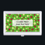 cute ladybug and daisy flower pattern green business card holder<br><div class="desc">Cute and trendy pattern featuring hand drawn cartoon of ladybugs and daisies on a green background.</div>