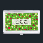 cute ladybug and daisy flower pattern green business card holder<br><div class="desc">Cute and trendy pattern featuring hand drawn cartoon of ladybugs and daisies on a green background.</div>