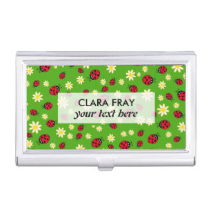 cute ladybug and daisy flower pattern green business card holder