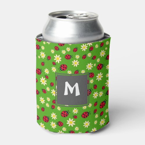 cute ladybug and daisy flower pattern green can cooler