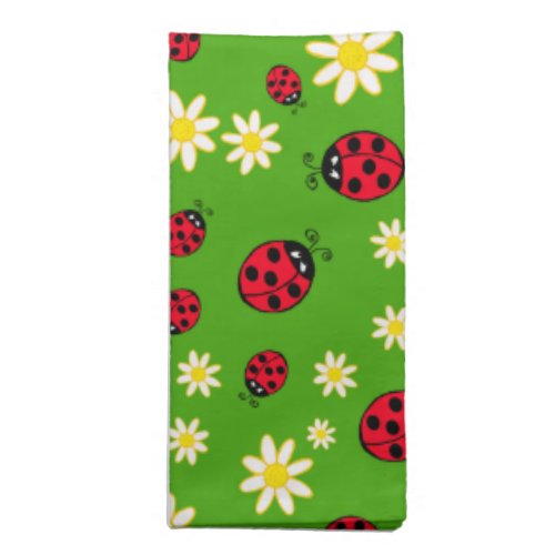 cute ladybug and daisy flower pattern green cloth napkin