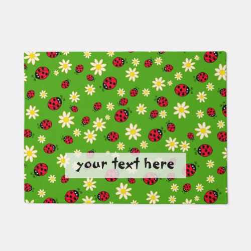 cute ladybug and daisy flower pattern green doormat