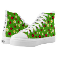 Cute Ladybug And Daisy Flower Pattern Green High-top Sneakers at Zazzle