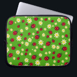 cute ladybug and daisy flower pattern green laptop sleeve<br><div class="desc">Cute and trendy pattern featuring hand drawn cartoon of ladybugs and daisies on a green background.</div>