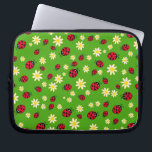 cute ladybug and daisy flower pattern green laptop sleeve<br><div class="desc">Cute and trendy pattern featuring hand drawn cartoon of ladybugs and daisies on a green background.</div>