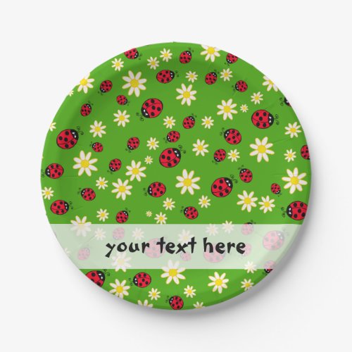 cute ladybug and daisy flower pattern green paper plates