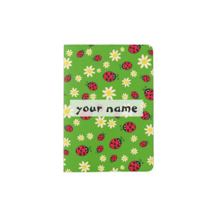cute ladybug and daisy flower pattern green passport holder