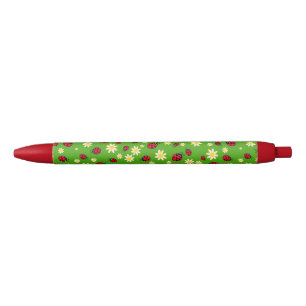 cute ladybug and daisy flower pattern green pen