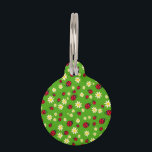 cute ladybug and daisy flower pattern green pet name tag<br><div class="desc">Cute and trendy pattern featuring hand drawn cartoon of ladybugs and daisies on a green background.</div>