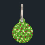 cute ladybug and daisy flower pattern green pet name tag<br><div class="desc">Cute and trendy pattern featuring hand drawn cartoon of ladybugs and daisies on a green background.</div>