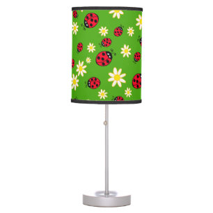 cute ladybug and daisy flower pattern green table lamp