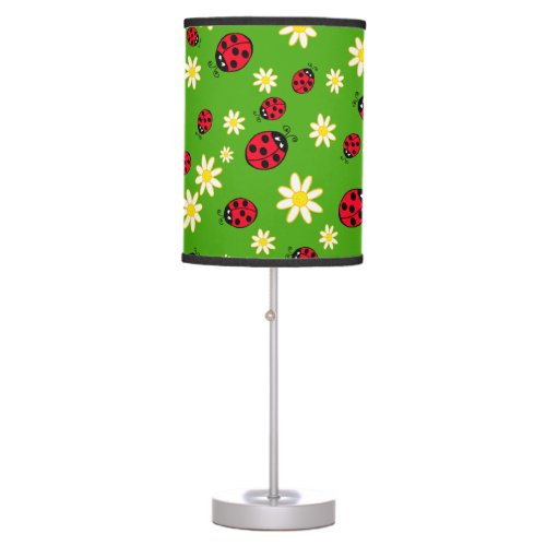 cute ladybug and daisy flower pattern green table lamp