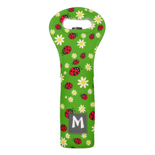 cute ladybug and daisy flower pattern green wine bag