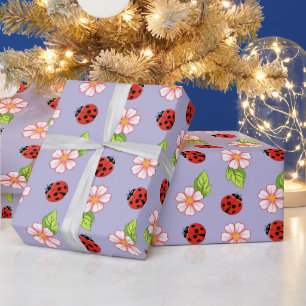 Cute Ladybug and Daisy Pattern Wrapping Paper