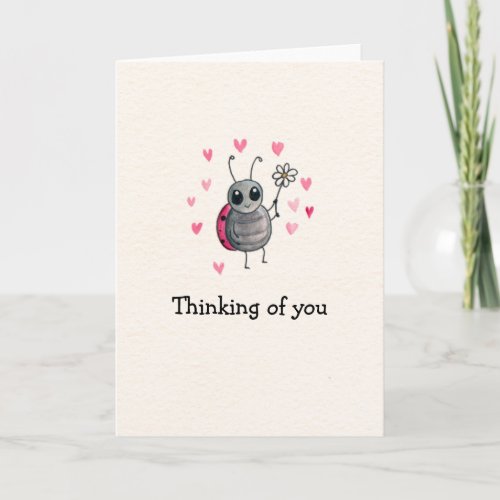 Cute Ladybug and Daisy Thinking of You Card