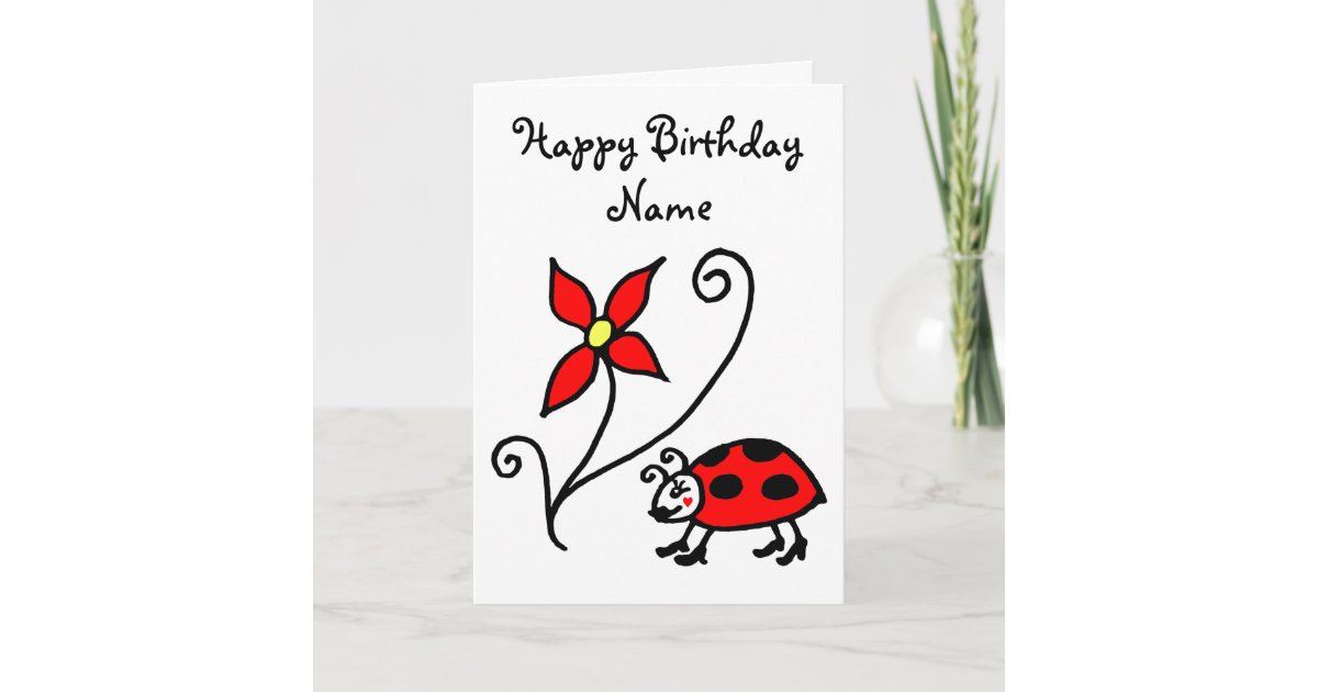 Cute Ladybug And Flower Birthday Card 