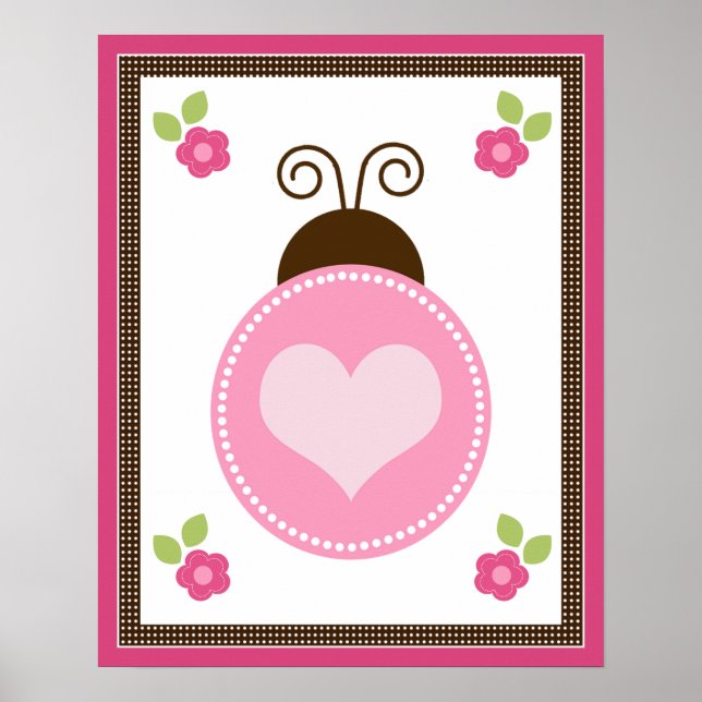 Cute Ladybug and Flowers Nursery Art Poster (Front)