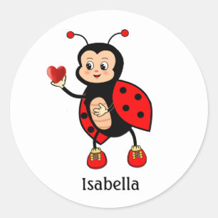 Cute Ladybug and Heart  Classic Round Sticker