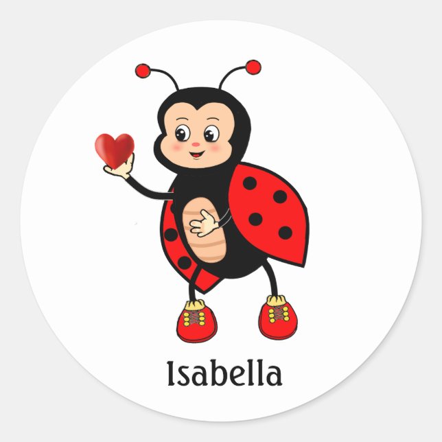 Cute Ladybug and Heart  Classic Round Sticker (Front)
