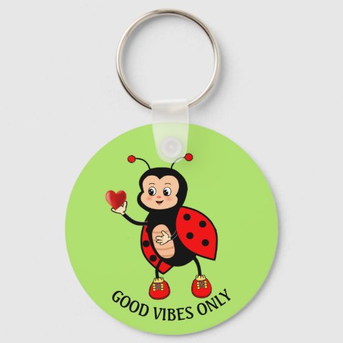 Cute Ladybug and Heart on Green Keychain