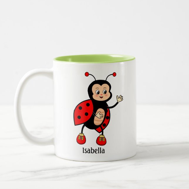 Cute Ladybug and Heart  Two-Tone Coffee Mug (Left)