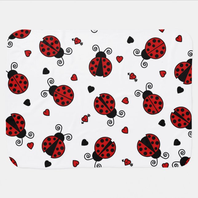 Cute Ladybug and Hearts Pattern Baby Blanket (Horizontal)