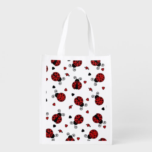 Cute Ladybug and Hearts Pattern Grocery Bag