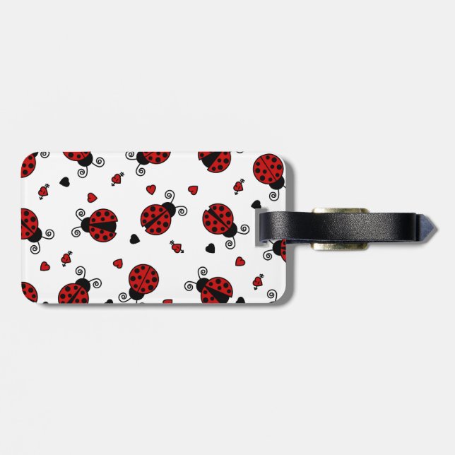 Cute Ladybug and Hearts Pattern Luggage Tag (Back Horizontal)