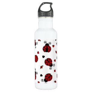 Cute Ladybug and Hearts Pattern Water Bottle