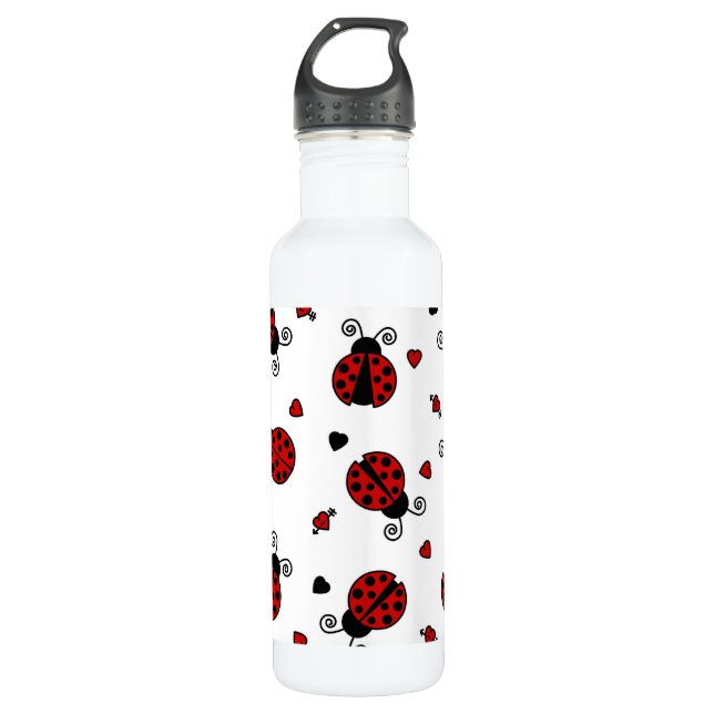 Cute Ladybug and Hearts Pattern Water Bottle (Front)