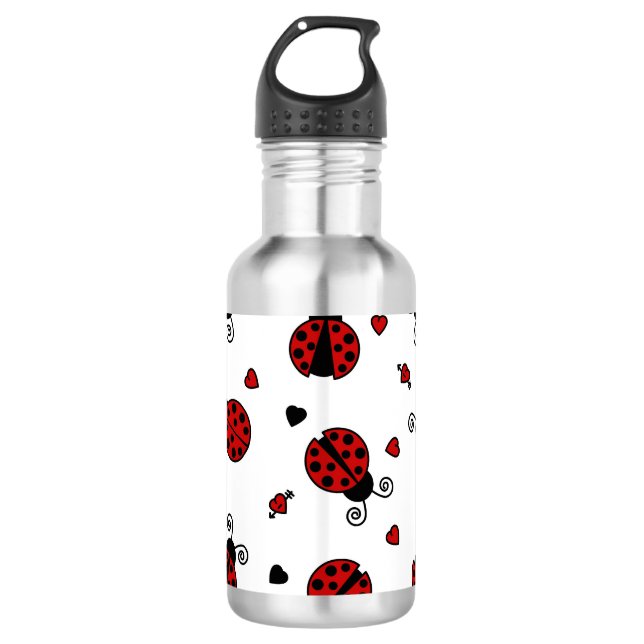 Cute Ladybug and Hearts Pattern Water Bottle (Front)