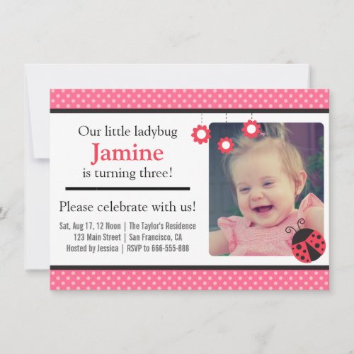 Cute Ladybug and polka dots birthday party Photo Invitation