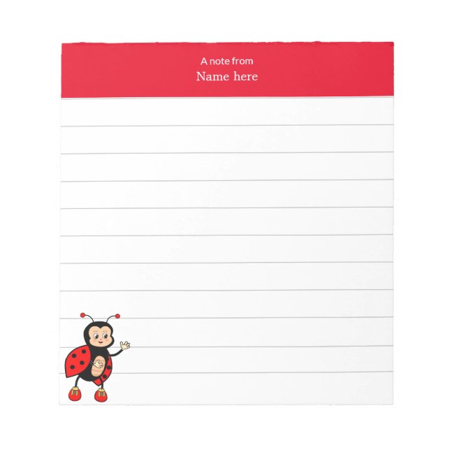 Cute Ladybug and Red Header Lined Notepad (Front)