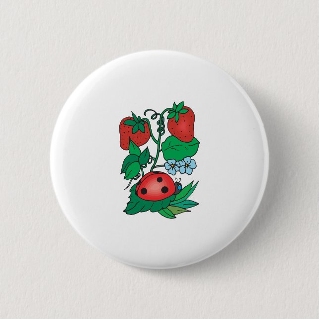 cute ladybug and strawberries pinback button (Front)