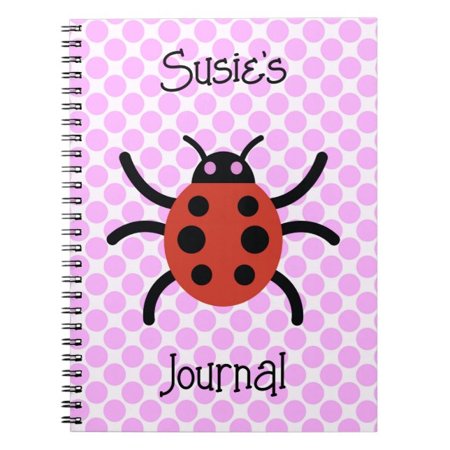 Cute Ladybug Art on Pink Personal Name Journal (Front)