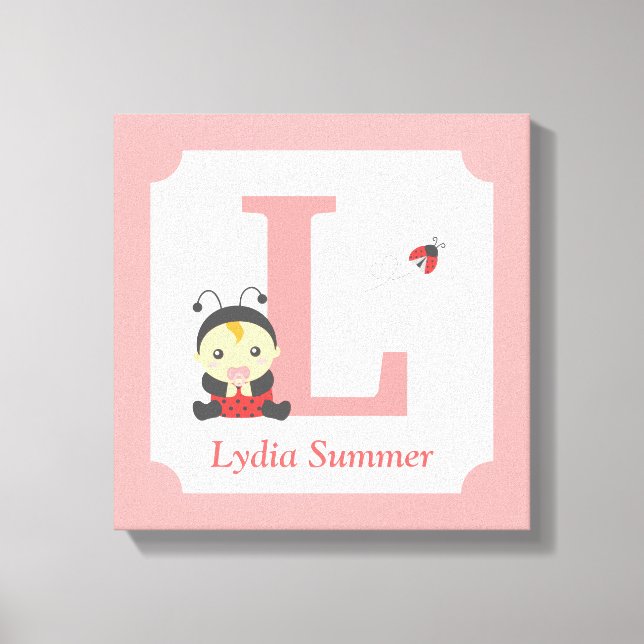 Cute Ladybug Baby Girl Nursery Letter Name Print (Front)