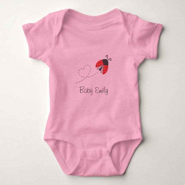Cute Ladybug Baby Girl Personalized Baby Bodysuit (Front)