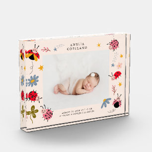 Cute Ladybug Baby Girl Photo Keepsake Block