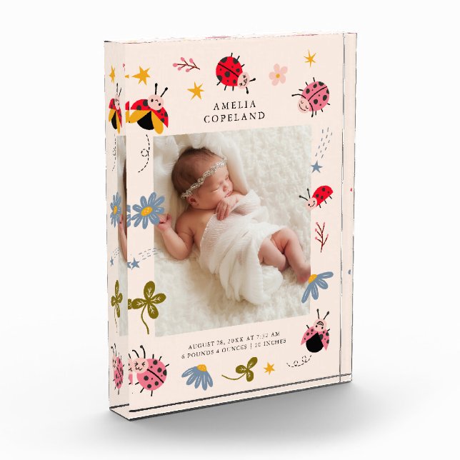 Cute Ladybug Baby Girl Square Photo Keepsake  (Left)