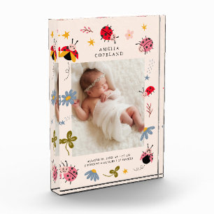 Cute Ladybug Baby Girl Square Photo Keepsake Block