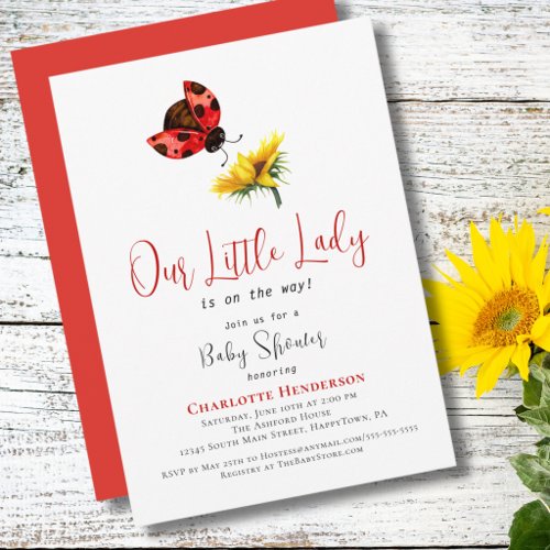 Cute Ladybug Baby Shower Our Little Lady Floral Invitation