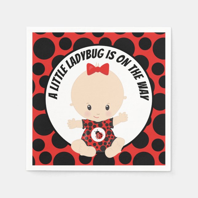 Cute ladybug baby shower party napkins (Front)