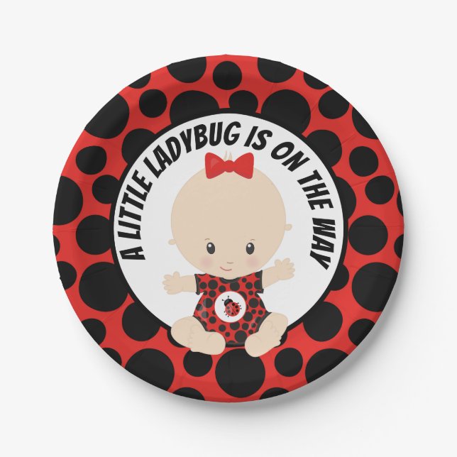 Cute ladybug baby shower party paper plates (Front)
