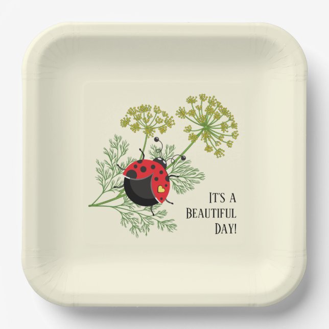 Cute Ladybug | Beautiful Day  Paper Plates (Front)