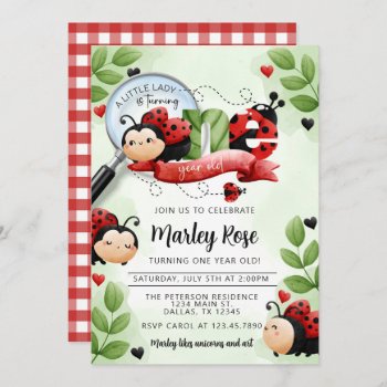 Cute Ladybug Beetle Turning One 1st Birthday Party Invitation by PerfectPrintableCo at Zazzle